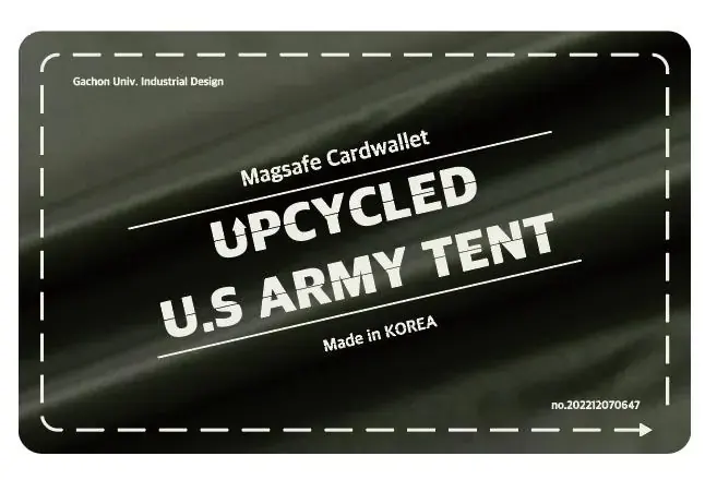 UPCYCLED U.S ARMY TENT 제품 설명 카드